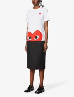 Comme Des Garçons Play Big Heart-appliqué Cotton-jersey T-shirt -VogueVibe Store 143 2000022 P1T034 WHITE ALT01