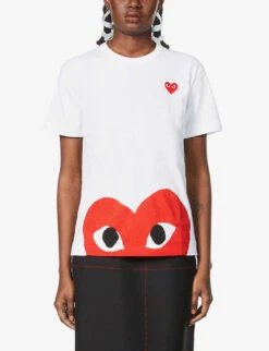 Comme Des Garçons Play Big Heart-appliqué Cotton-jersey T-shirt -VogueVibe Store 143 2000022 P1T034 WHITE ALT02