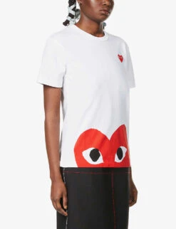 Comme Des Garçons Play Big Heart-appliqué Cotton-jersey T-shirt -VogueVibe Store 143 2000022 P1T034 WHITE ALT04