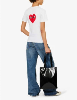 Comme Des Garçons Play Heart-appliquéd Cotton-jersey T-shirt -VogueVibe Store 143 2000022 P1T221 WHITE ALT01