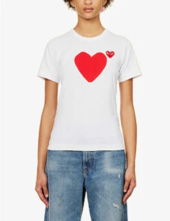Comme Des Garçons Play Heart-appliquéd Cotton-jersey T-shirt -VogueVibe Store 143 2000022 P1T221 WHITE ALT02