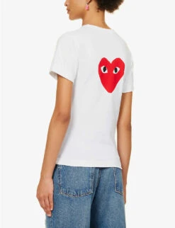 Comme Des Garçons Play Heart-appliquéd Cotton-jersey T-shirt -VogueVibe Store 143 2000022 P1T221 WHITE ALT03