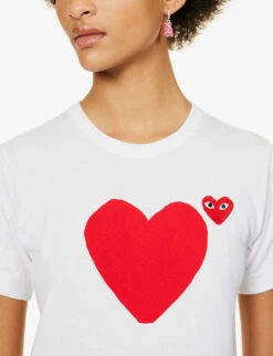 Comme Des Garçons Play Heart-appliquéd Cotton-jersey T-shirt -VogueVibe Store 143 2000022 P1T221 WHITE ALT04