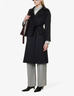 Max Mara Manuela Camel Hair Wrap Coat -VogueVibe Store 168 82052654 MANUELA NAVY ALT01