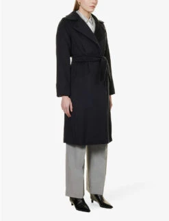 Max Mara Manuela Camel Hair Wrap Coat -VogueVibe Store 168 82052654 MANUELA NAVY ALT02