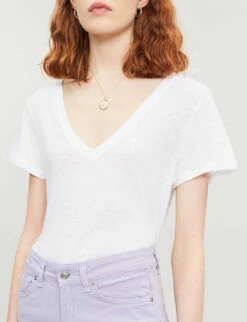 Paige Zaya V-neck Cotton And Modal-blend T-shirt -VogueVibe Store 188 3002369 5008E881165 WHITE ALT03