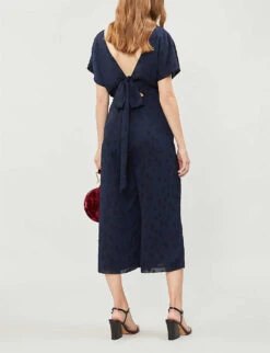 Whistles Waist-tie Back Star-jacquard Woven Jumpsuit -VogueVibe Store 501 10019 028371 NAVY ALT02
