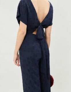 Whistles Waist-tie Back Star-jacquard Woven Jumpsuit -VogueVibe Store 501 10019 028371 NAVY ALT03