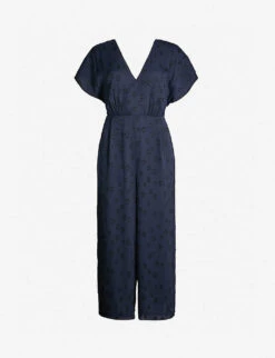 Whistles Waist-tie Back Star-jacquard Woven Jumpsuit