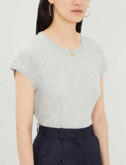 Whistles Cap-sleeved Jersey T-shirt -VogueVibe Store 501 10019 030632 GREY ALT03