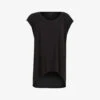 AllSaints Sanza Asymmetric-hem Cotton And Linen-blend Tank Top -VogueVibe Store R00075669 BLACK M