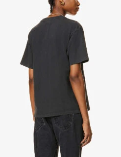 ANINE BING Tiger Graphic-print Cotton-jersey T-shirt -VogueVibe Store R03699184 BLACK ALT02