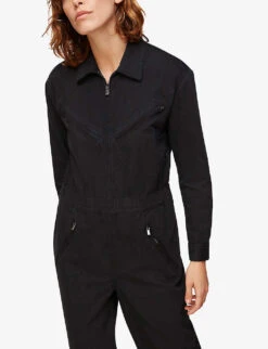 Whistles Ultimate Utility Cotton-blend Jumpsuit -VogueVibe Store R03711769 BLACK ALT04
