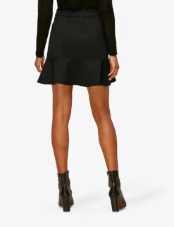 Whistles Peplum High-waist Stretch-woven Mini Skirt -VogueVibe Store R03711773 BLACK ALT02
