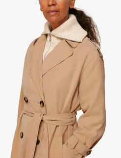 Whistles Riley Double-breasted Woven Trench Coat -VogueVibe Store R03749140 CREAM ALT04
