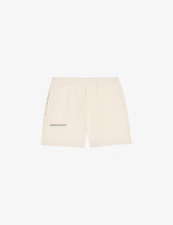 Text-print Mid-rise Recycled And Organic Cotton-blend Shorts