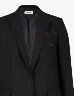 Zadig & Voltaire Star-embellished Regular-fit Stretch-weave Blazer -VogueVibe Store R03760031 NOIR ALT02