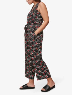 Whistles Corey Block-print Woven Jumpsuit -VogueVibe Store R03776760 BLACK ALT04