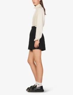 Sandro Hugo High-rise Woven Shorts -VogueVibe Store R03787608 NOIRGRIS ALT03