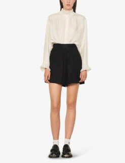 Sandro Hugo High-rise Woven Shorts -VogueVibe Store R03787608 NOIRGRIS ALT05