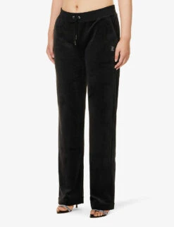 Juicy Couture Logo-embellished Velour Jogging Bottoms -VogueVibe Store R03794028 BLACK ALT02