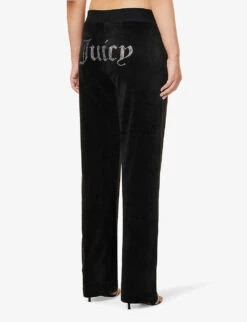 Juicy Couture Logo-embellished Velour Jogging Bottoms -VogueVibe Store R03794028 BLACK ALT03