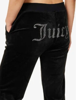 Juicy Couture Logo-embellished Velour Jogging Bottoms -VogueVibe Store R03794028 BLACK ALT04