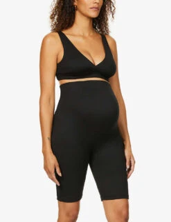 Maternity The Short High-rise Stretch-woven Shorts -VogueVibe Store R03811964 BLACK ALT01
