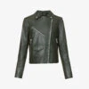 Whistles Agnes Zip-through Leather Biker Jacket -VogueVibe Store R03823003 DARKGREEN M