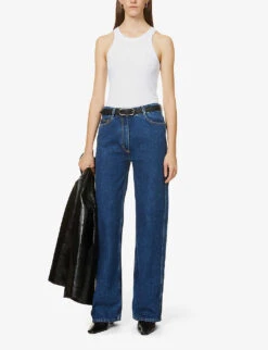 Toteme Ribbed Organic Cotton-blend Tank Top 8 Toteme Ribbed Organic Cotton-blend Tank Top -VogueVibe Store R03828804 WHITE ALT01