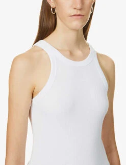 Toteme Ribbed Organic Cotton-blend Tank Top 11 Toteme Ribbed Organic Cotton-blend Tank Top -VogueVibe Store R03828804 WHITE ALT04