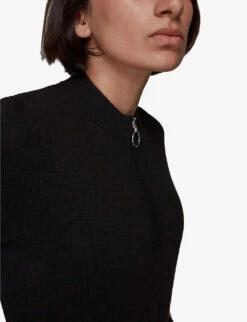 Whistles Long-sleeve Wide-leg Cotton-blend Jumpsuit -VogueVibe Store R03842132 BLACK ALT04