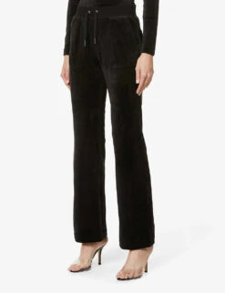 Juicy Couture Rhinestone-embellished Straight-leg Mid-rise Velour Jogging Bottoms -VogueVibe Store R03848699 BLACK ALT02