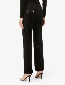 Juicy Couture Rhinestone-embellished Straight-leg Mid-rise Velour Jogging Bottoms -VogueVibe Store R03848699 BLACK ALT03