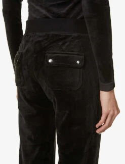 Juicy Couture Rhinestone-embellished Straight-leg Mid-rise Velour Jogging Bottoms -VogueVibe Store R03848699 BLACK ALT04