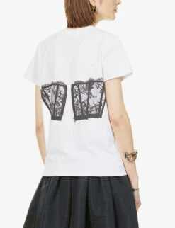 Alexander McQueen Lace-print Cotton-jersey T-shirt -VogueVibe Store R03851336 WHITEBLACK ALT03