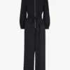 Whistles Estelle Puffed-sleeved Belted Woven Jumpsuit -VogueVibe Store R03873964 BLACK M