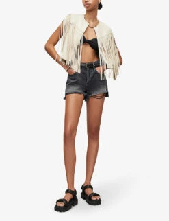 AllSaints Astral Tasselled Leather Gilet -VogueVibe Store R03876068 WHITE ALT01