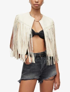 AllSaints Astral Tasselled Leather Gilet -VogueVibe Store R03876068 WHITE ALT02