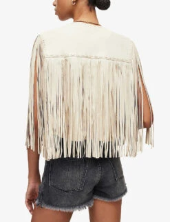 AllSaints Astral Tasselled Leather Gilet -VogueVibe Store R03876068 WHITE ALT03