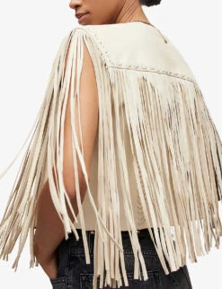 AllSaints Astral Tasselled Leather Gilet -VogueVibe Store R03876068 WHITE ALT04