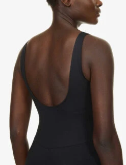 Girlfriend Collective Scoop-neck Stretch-recycled Polyester Unitard -VogueVibe Store R03878906 BLACK ALT04