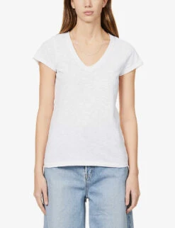 V-neck Organic-cotton T-shirt -VogueVibe Store R03879546 WHITE ALT02