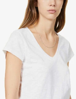 V-neck Organic-cotton T-shirt -VogueVibe Store R03879546 WHITE ALT04