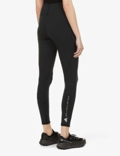 Adidas By Stella Mccartney Logo-print Fitted-leg High-rise Leggings -VogueVibe Store R03885224 BLACK ALT03