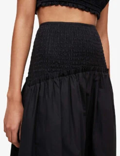 AllSaints Alex Gathered Recycled-cotton Maxi Skirt -VogueVibe Store R03885704 BLACK ALT04