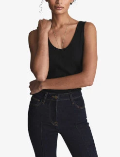 Reiss Violet Scoop-neck Ribbed Cotton-jersey Vest -VogueVibe Store R03902319 BLACK ALT02