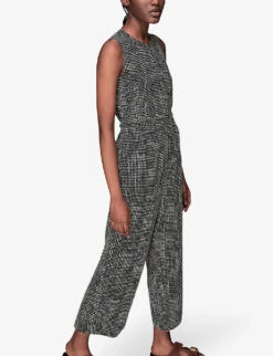 Whistles Josie Spot-print Check Woven Jumpsuit -VogueVibe Store R03907588 BLACK ALT02