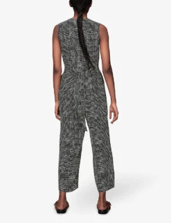 Whistles Josie Spot-print Check Woven Jumpsuit -VogueVibe Store R03907588 BLACK ALT03