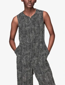 Whistles Josie Spot-print Check Woven Jumpsuit -VogueVibe Store R03907588 BLACK ALT04